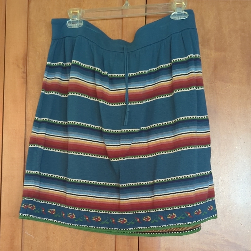 Double D Ranch Blue and Rust Red Striped Pencil Pull On Skirt Medium